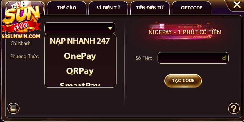 Nạp tiền Sunwin là thao tác bắt buộc mà mọi người chơi thực hiện